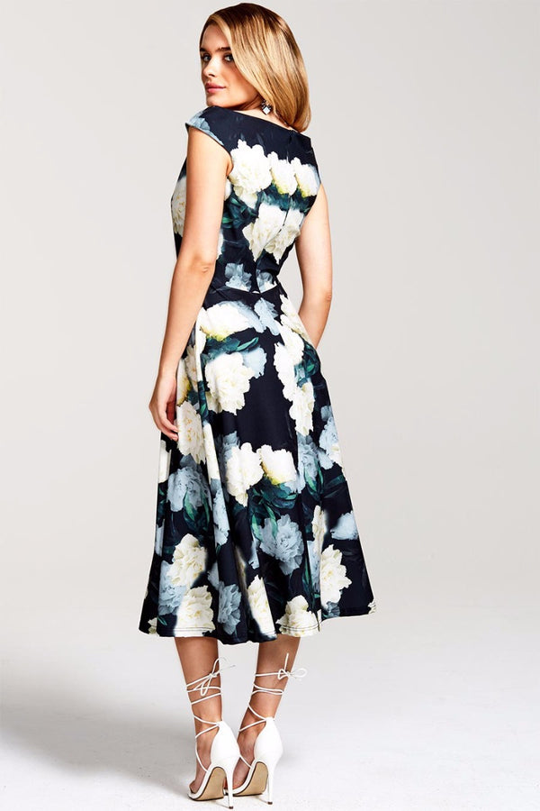 Hot Squash Midi Length Tea Dress White Rose