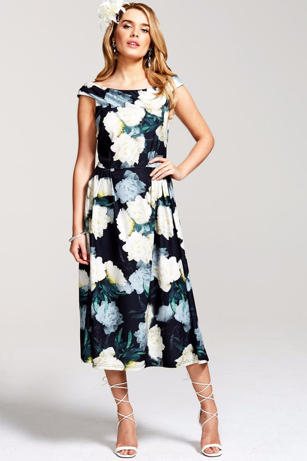 hot squash Midi Length Tea Dress White Rose