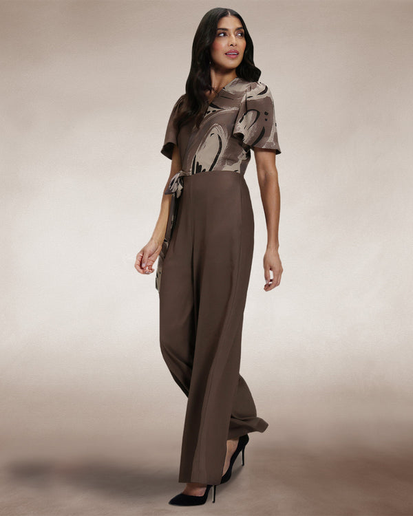 Hot Squash Overwrap Print Jumpsuit Khaki Swish
