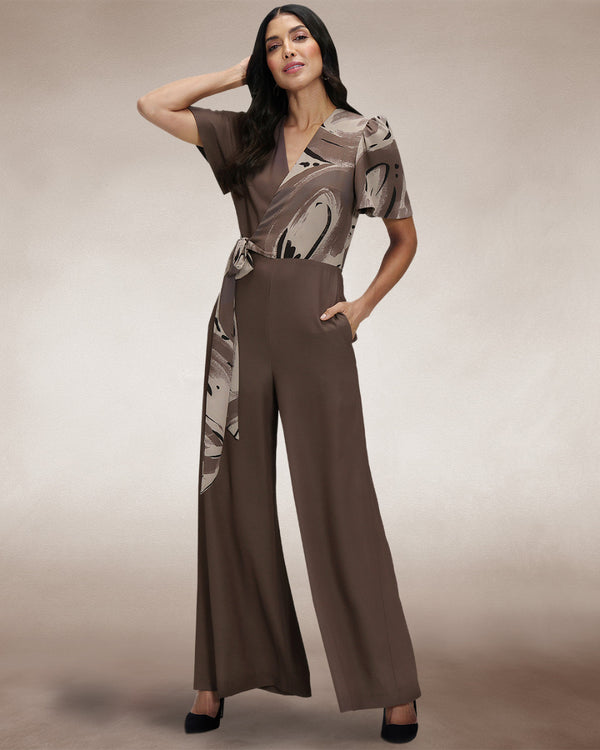 hot squash Overwrap Print Jumpsuit Khaki Swish