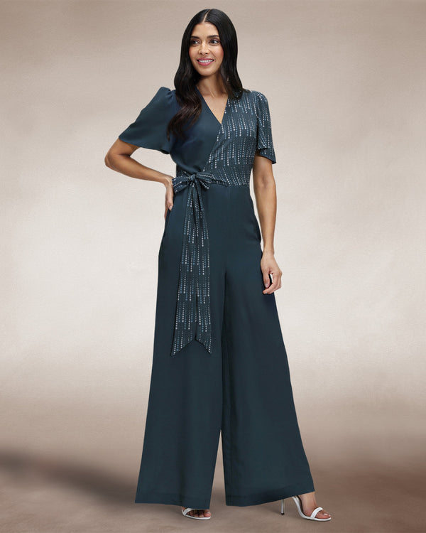 Hot Squash Overwrap Print Jumpsuit Teal Drops