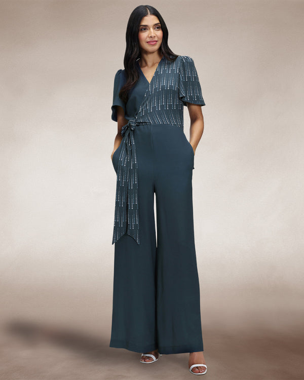 Hot Squash Overwrap Print Jumpsuit Teal Drops