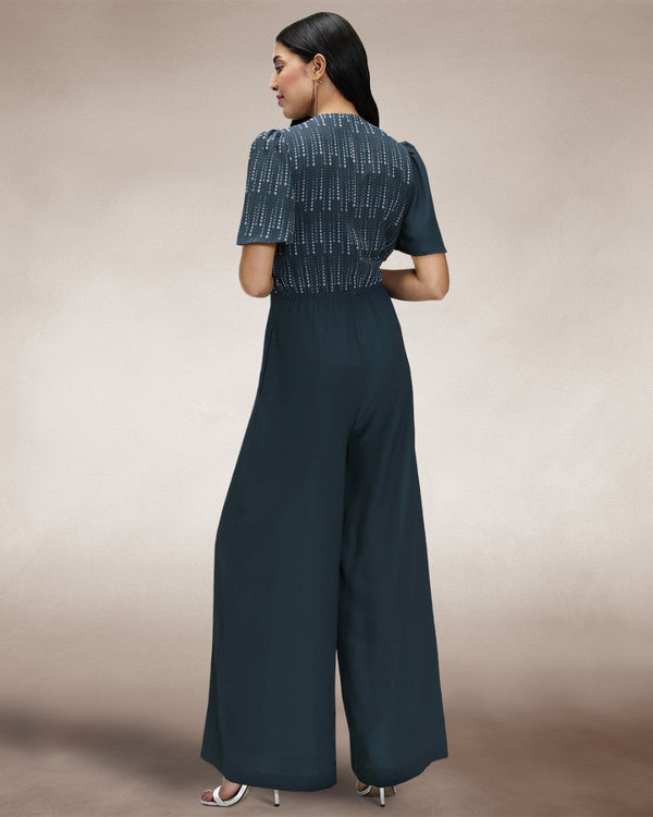 Hot Squash Overwrap Print Jumpsuit Teal Drops
