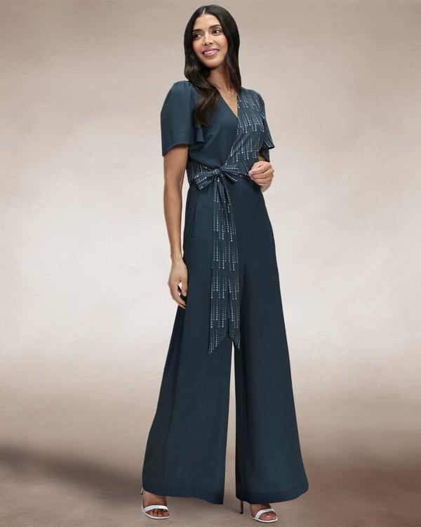 hot squash Overwrap Print Jumpsuit Teal Drops