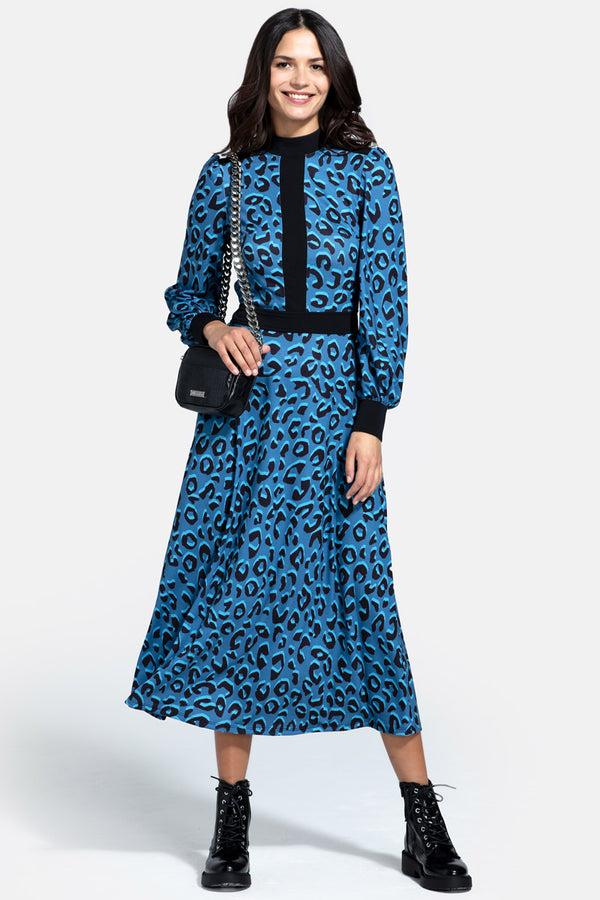 Hot Squash Panelled Midi Dress Ice Blue Leopard