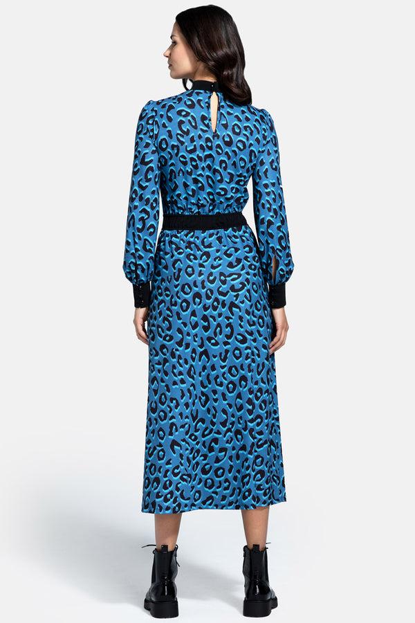 Hot Squash Panelled Midi Dress Ice Blue Leopard