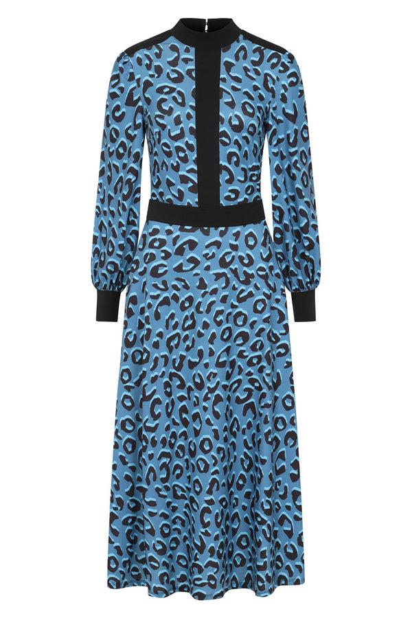 Hot Squash Panelled Midi Dress Ice Blue Leopard