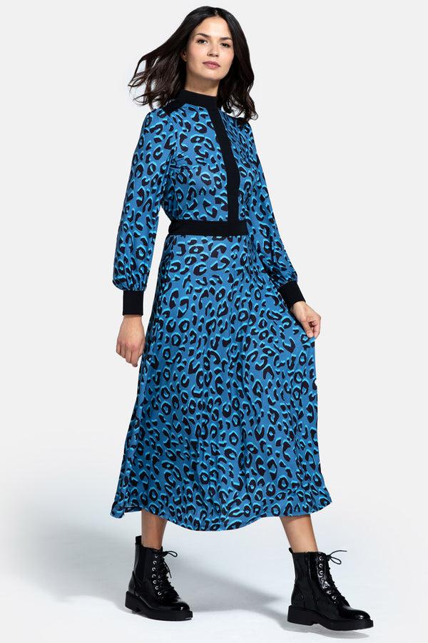 hot squash Panelled Midi Dress Ice Blue Leopard