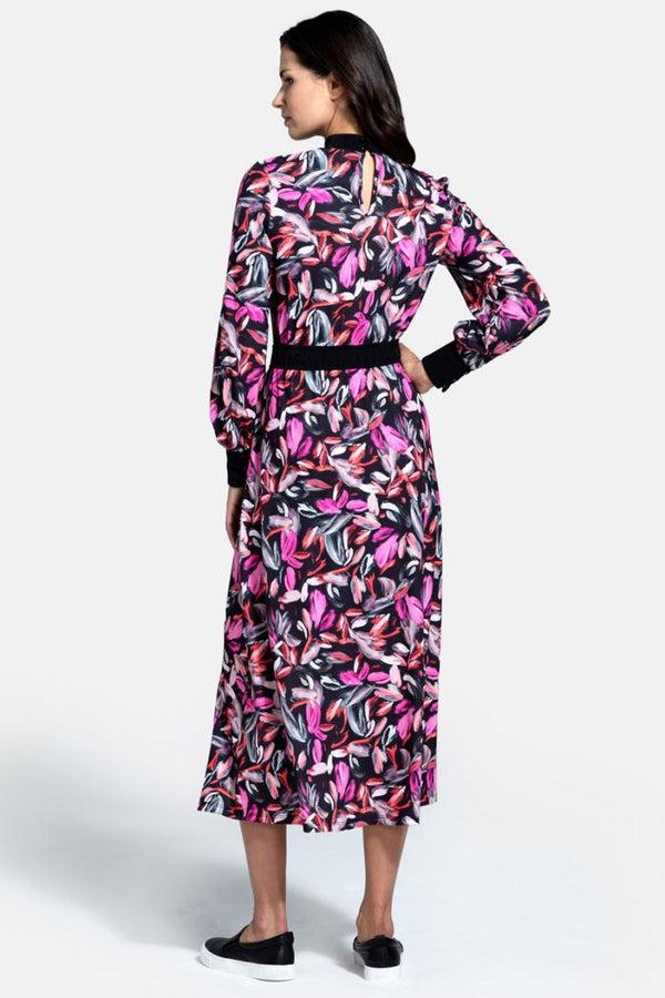 Hot Squash Panelled Midi Dress Tulip Print Fuchsia