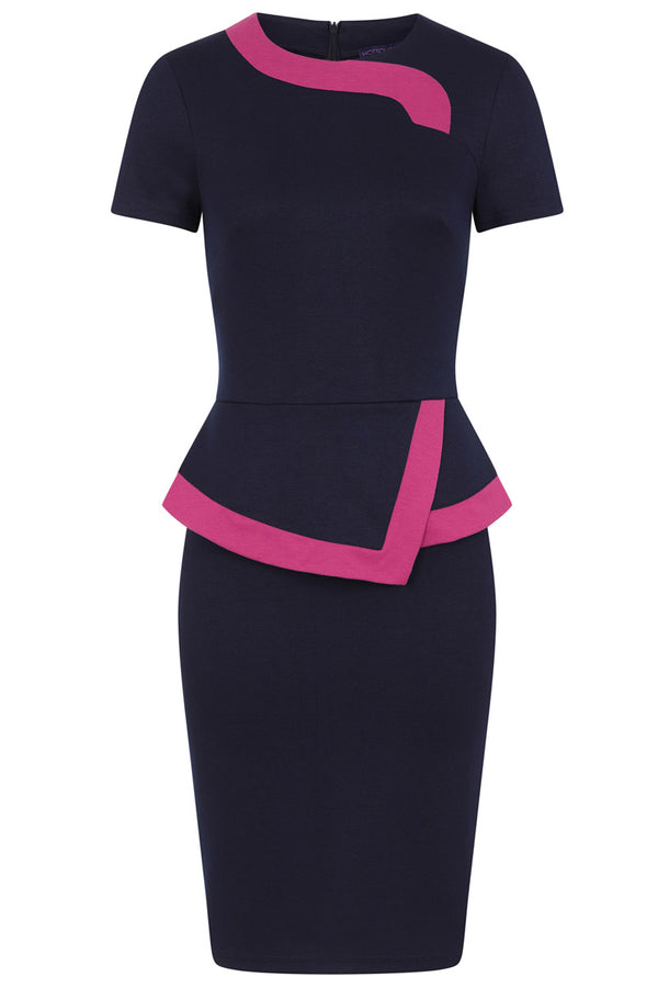 Hot Squash Peplum Dress With Contrast Trim