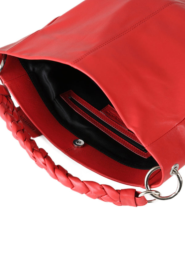 Hot Squash Plaited Detail Leather Shoulder Bag Red