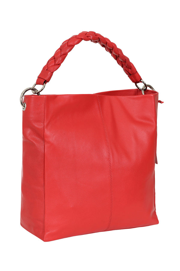 hot squash Plaited Detail Leather Shoulder Bag Red