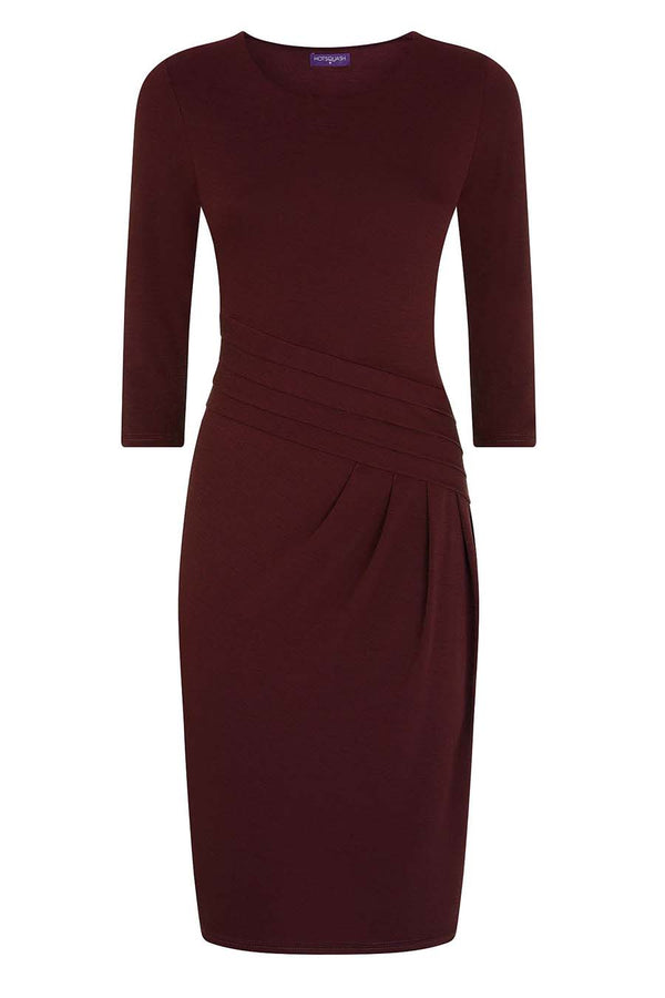 Hot Squash Pleat Waist Dress Burgundy
