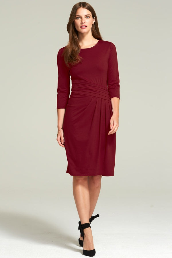 hot squash Pleat Waist Dress Burgundy