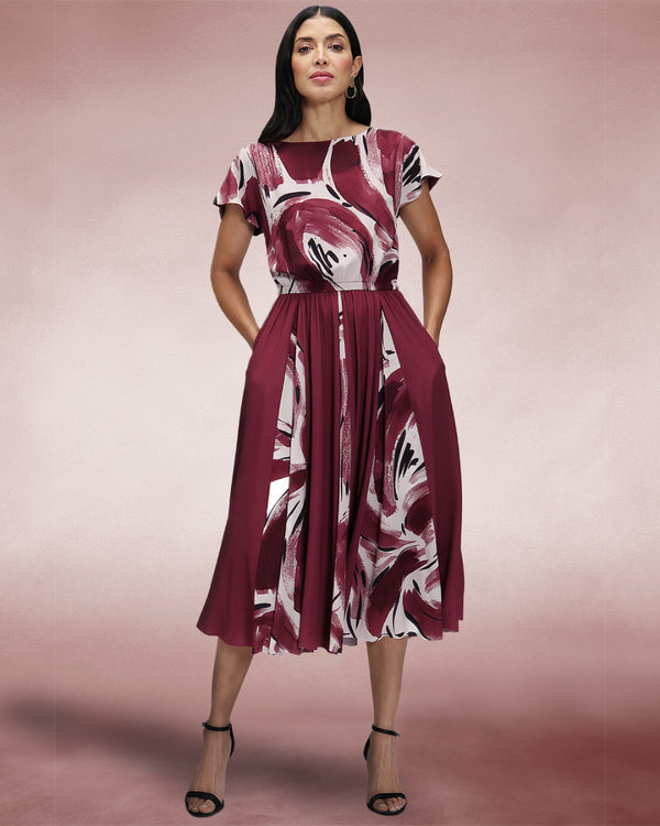 Hot Squash Pleated Midi Dress Burgundy Swish