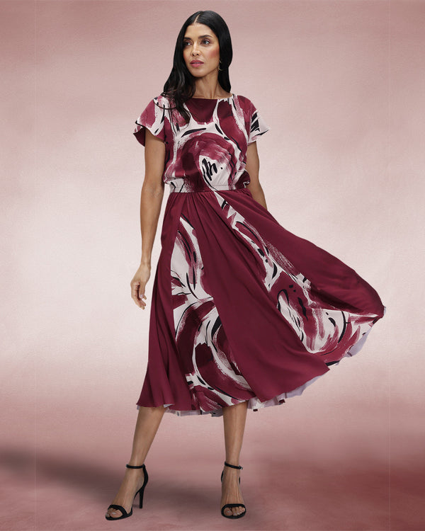 hot squash Pleated Midi Dress Burgundy Swish