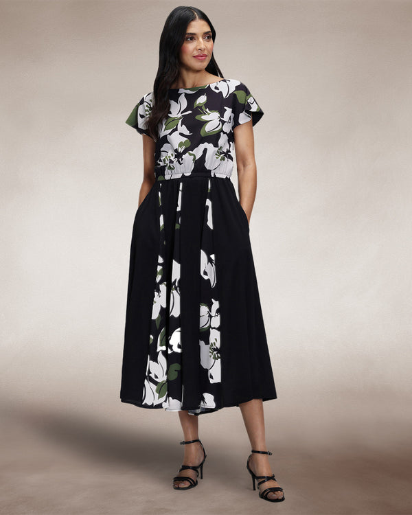 Hot Squash Pleated Midi Dress Green / White Floral