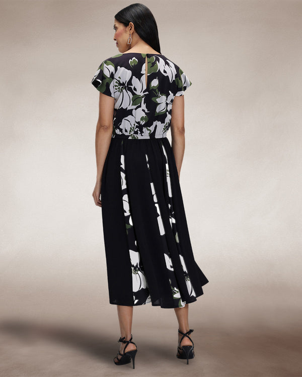 Hot Squash Pleated Midi Dress Green / White Floral
