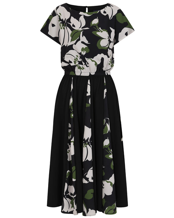 Hot Squash Pleated Midi Dress Green / White Floral