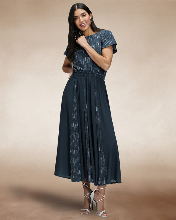 Hot Squash Pleated Midi Dress Teal Drops