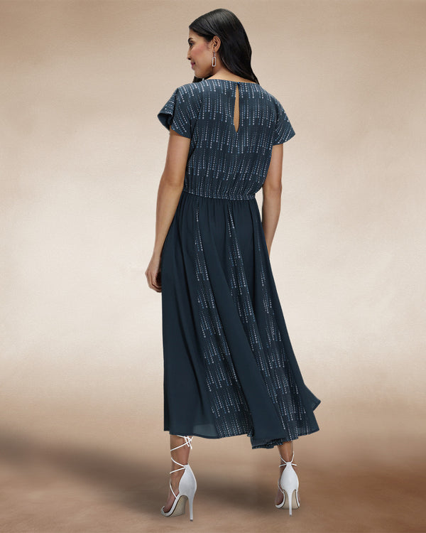 Hot Squash Pleated Midi Dress Teal Drops