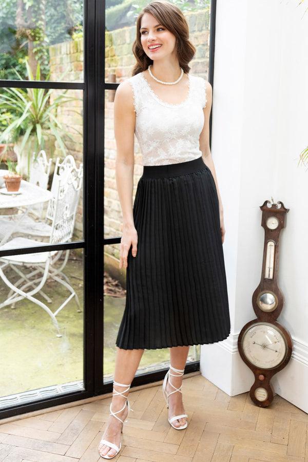 hot squash Pleated Midi Skirt Black