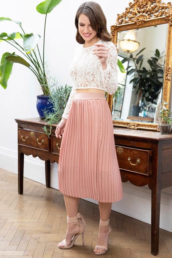 Hot Squash Pleated Midi Skirt Dusty Pink
