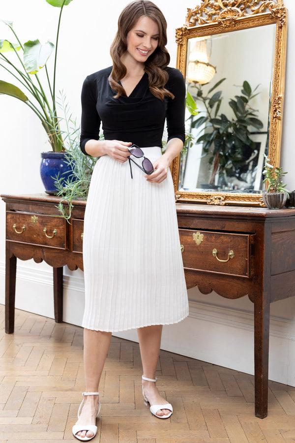 Hot Squash Pleated Midi Skirt White