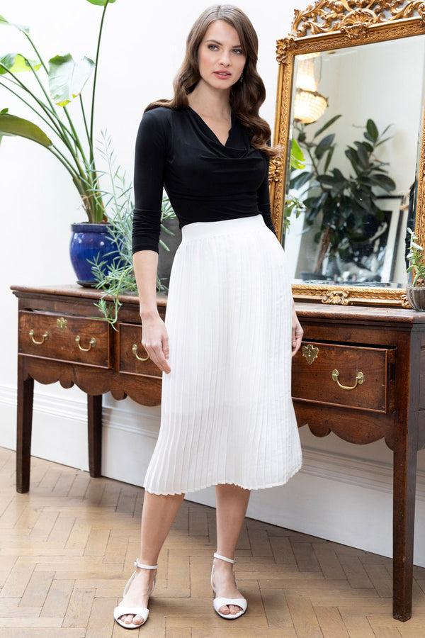 hot squash Pleated Midi Skirt White