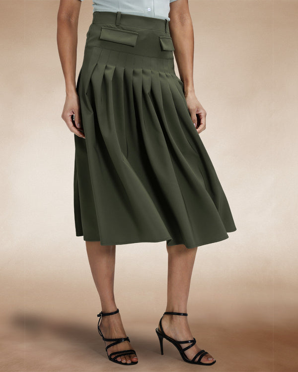 Hot Squash Pleated Utility Style Skirt Khaki
