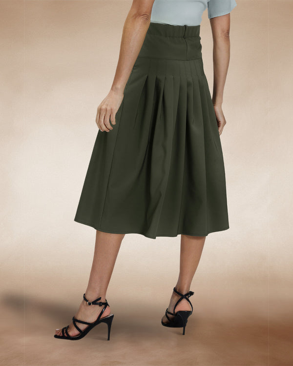 Hot Squash Pleated Utility Style Skirt Khaki