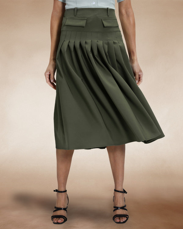 hot squash Pleated Utility Style Skirt Khaki