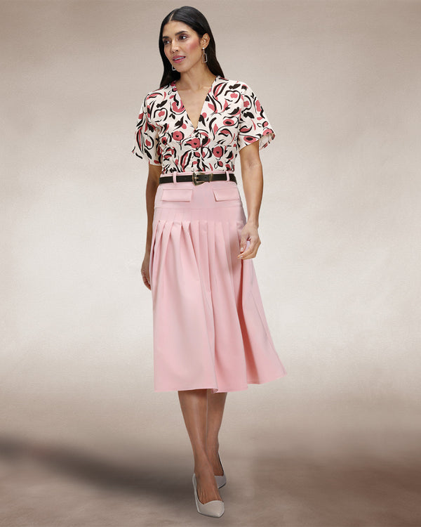 Hot Squash Pleated Utility Style Skirt Pink