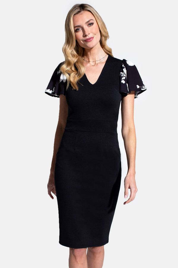 Hot Squash Ponte Dress With Chiffon Sleeves