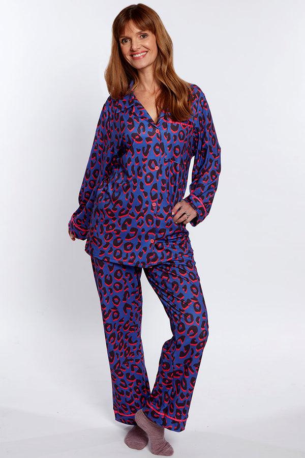 Hot Squash Premium Jersey Pyjama Set Blue Leopard