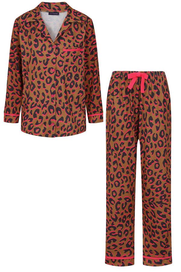 Hot Squash Premium Jersey Pyjama Set Brown Leopard