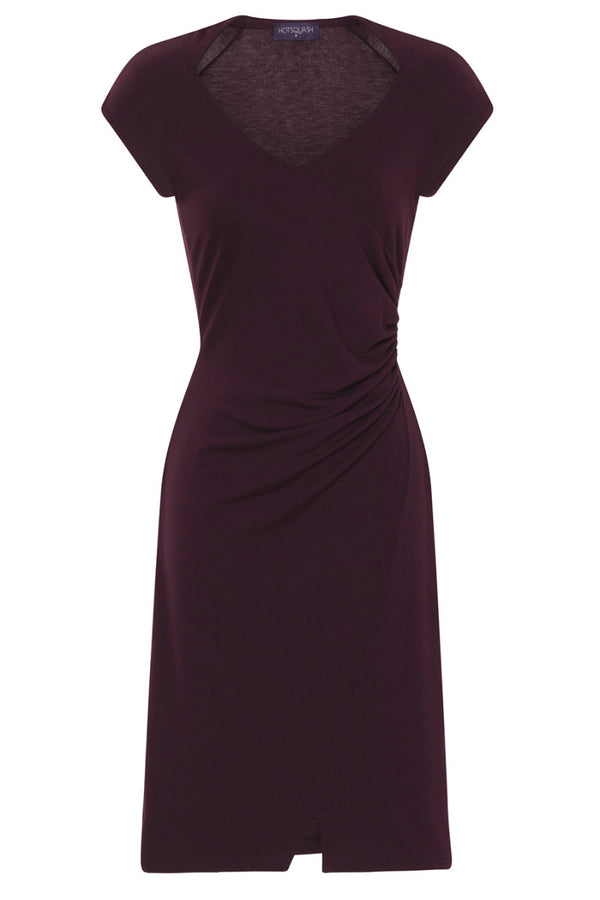 Hot Squash Raglan Sleeve Side Ruched Dress Damson