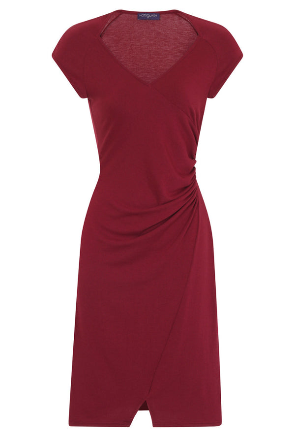 Hot Squash Raglan Sleeve Side Ruched Dress Red