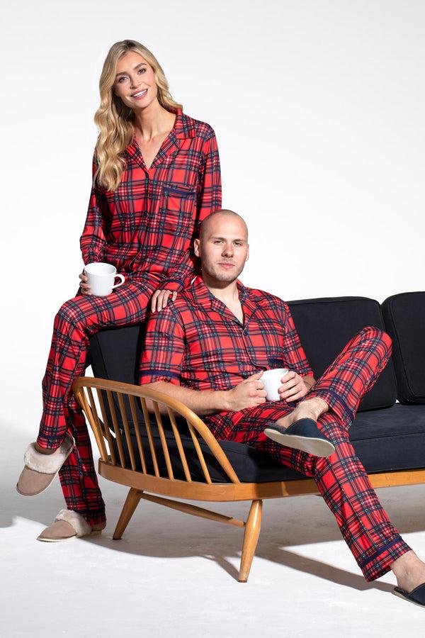 Hot Squash Red Tartan Jersey Mens Pyjama Set