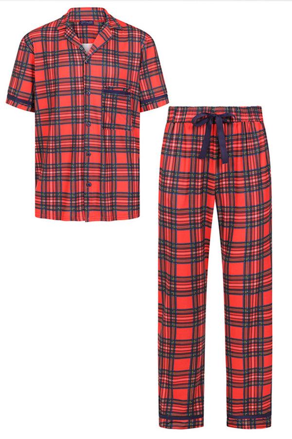 hot squash Red Tartan Jersey Mens Pyjama Set
