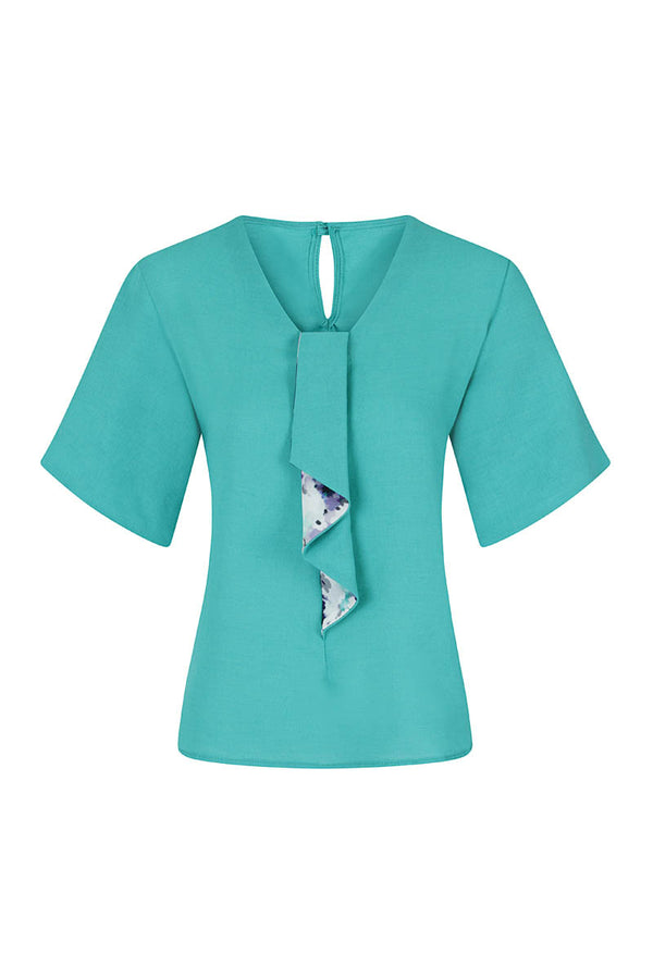 Hot Squash River-Tie Bat-Sleeved Top Bright Green