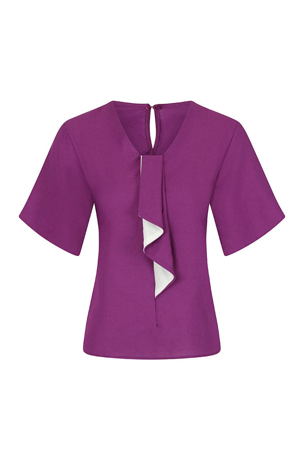 Hot Squash River-Tie Bat-Sleeved Top Purple