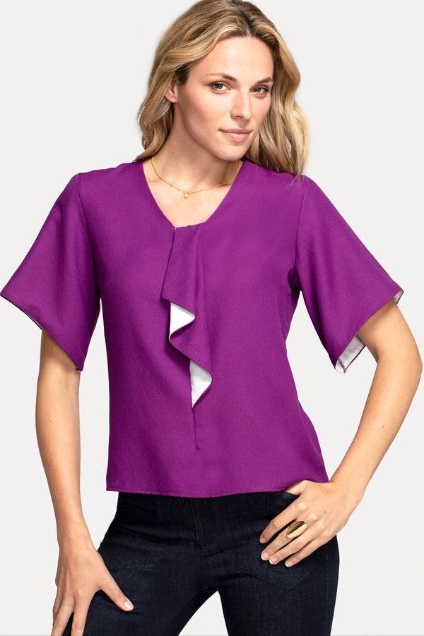 hot squash River-Tie Bat-Sleeved Top Purple