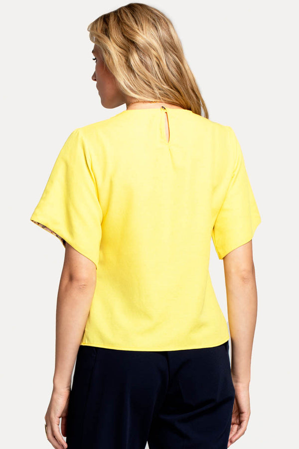Hot Squash River-Tie Bat-Sleeved Top Yellow