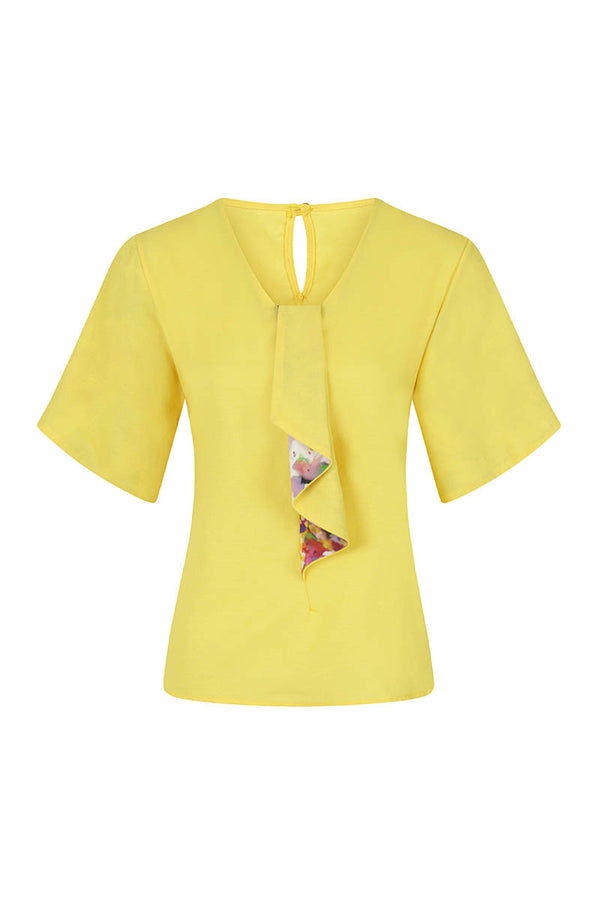 Hot Squash River-Tie Bat-Sleeved Top Yellow
