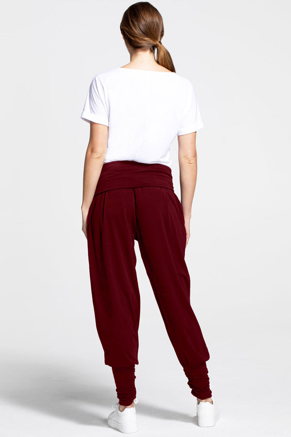 Hot Squash Roll Top Harem Yoga Trousers Burgundy