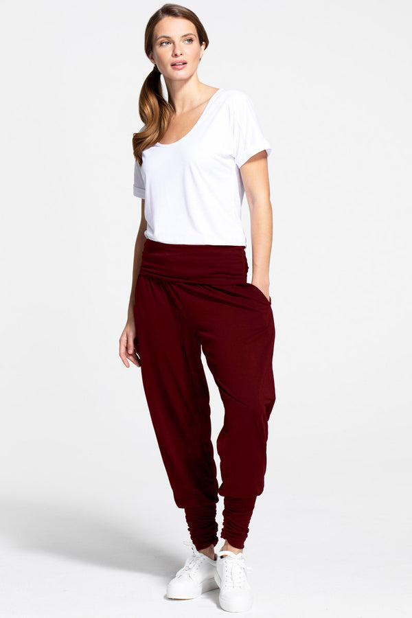hot squash Roll Top Harem Yoga Trousers Burgundy