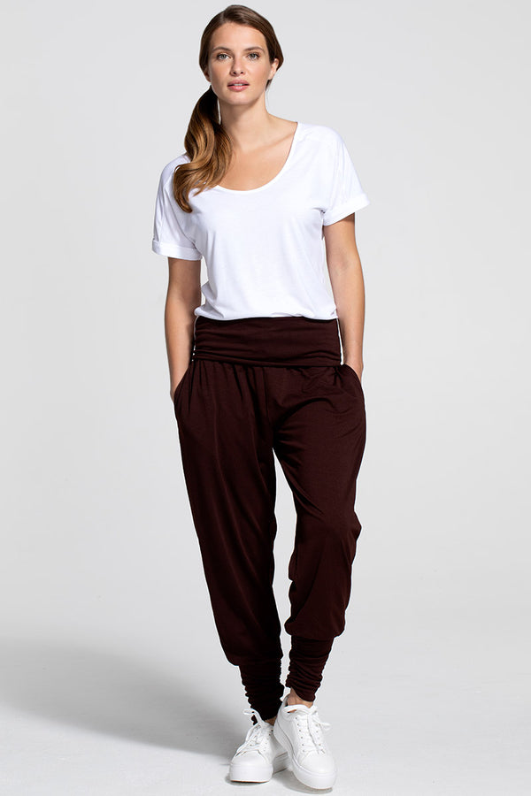 Hot Squash Roll Top Harem Yoga Trousers Chocolate