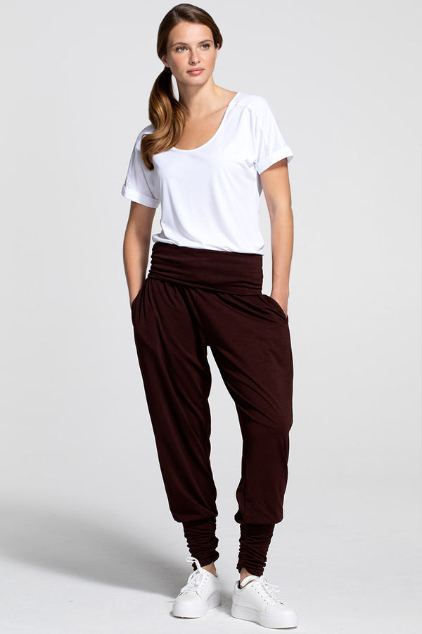 Hot Squash Roll Top Harem Yoga Trousers Chocolate