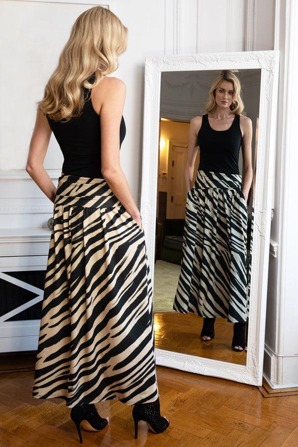 Hot Squash Roll Top Maxi Skirt Animal Stripes